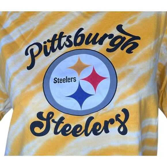 Womens Pittsburgh Steelers WEAR by Erin Andrews Yellow White Tie-Dye T-Shirt S - Picture 2 of 10